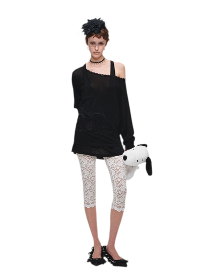 Lace Appliqué Layered Long-Sleeve T-Shirt