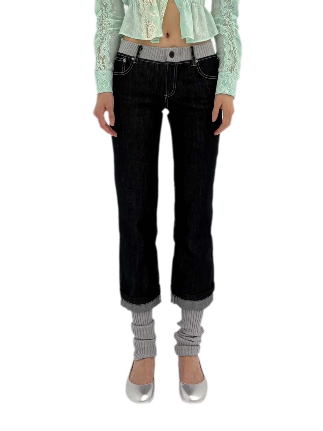 Washed Ribbed Panel Jeans