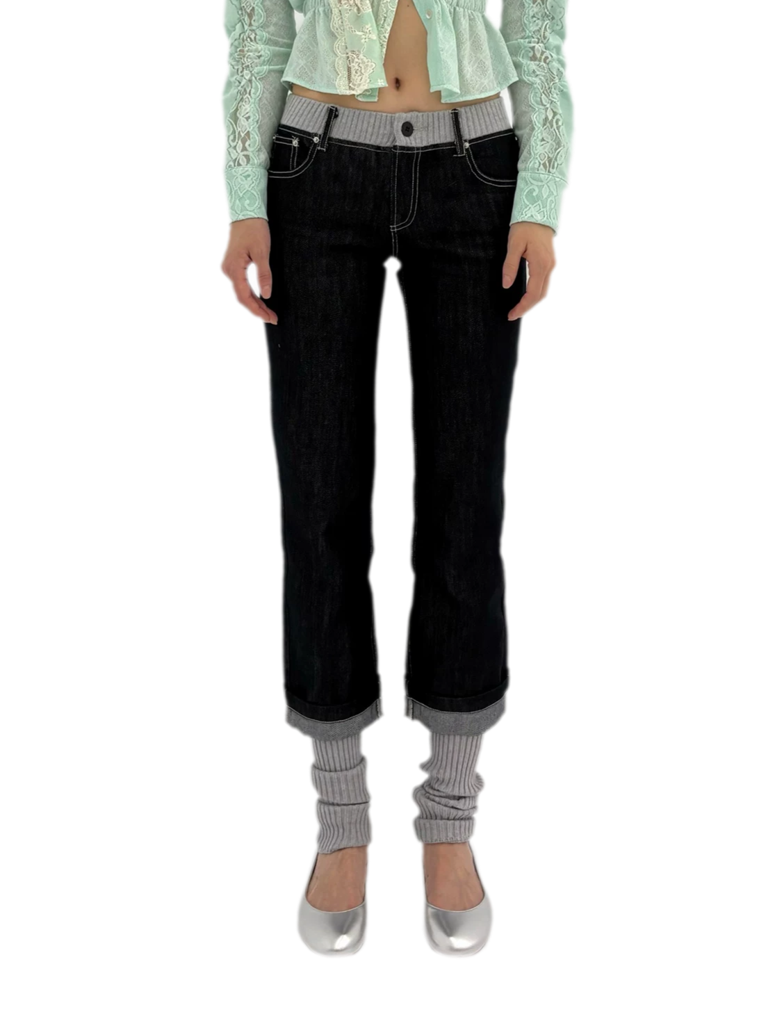 Washed Ribbed Panel Jeans