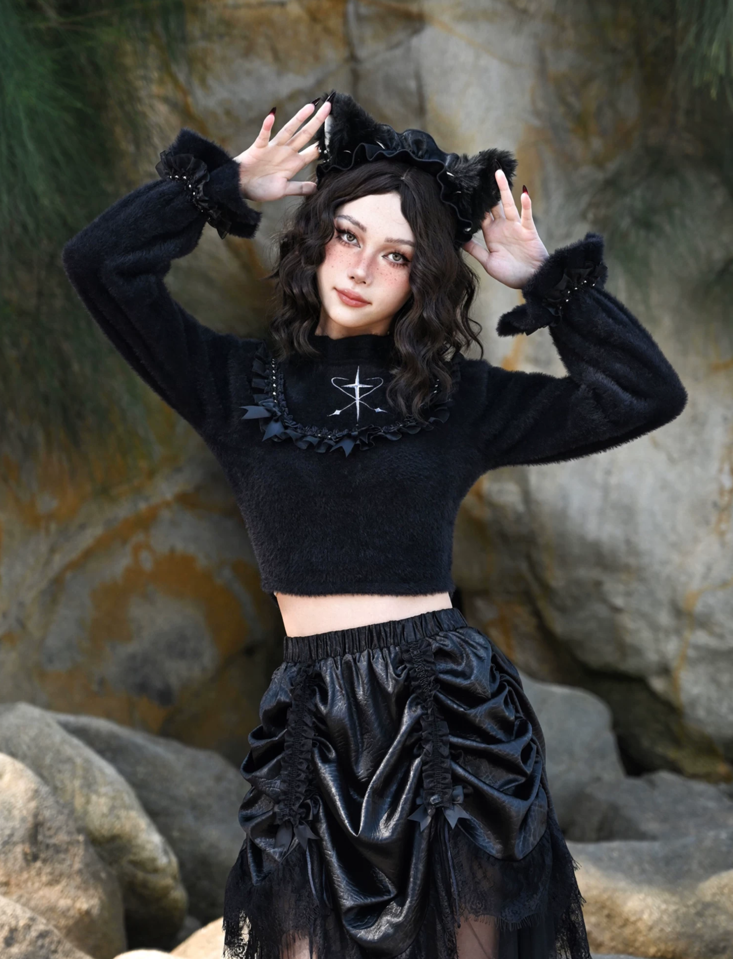 Faux Mink Cropped Knit Sweater