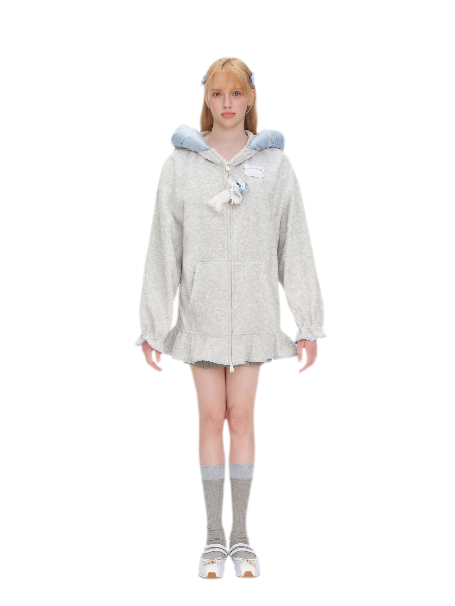 Plush Lace-Trimmed Bear Hoodie