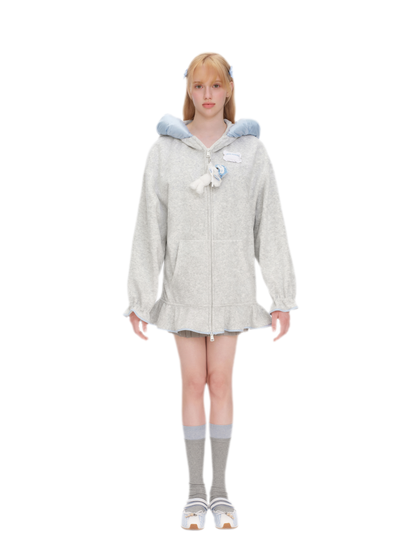 Plush Lace-Trimmed Bear Hoodie