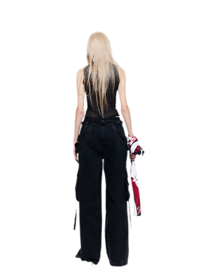 Washed Distressed Wide-Leg Jeans