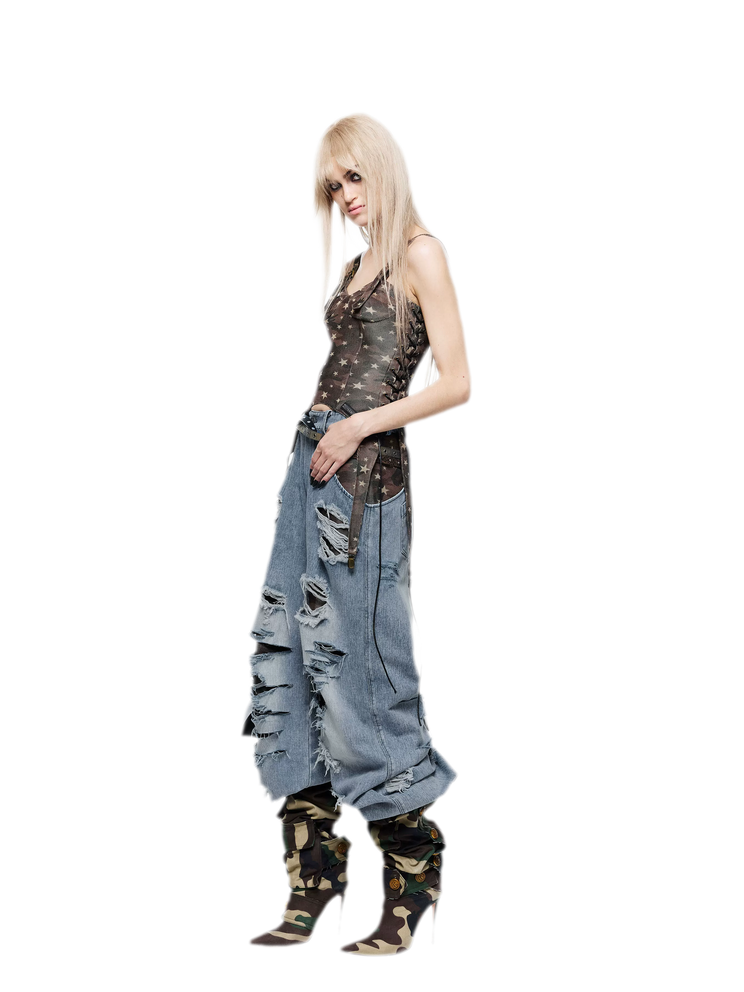 Patchwork Distressed Straight-Leg Jeans