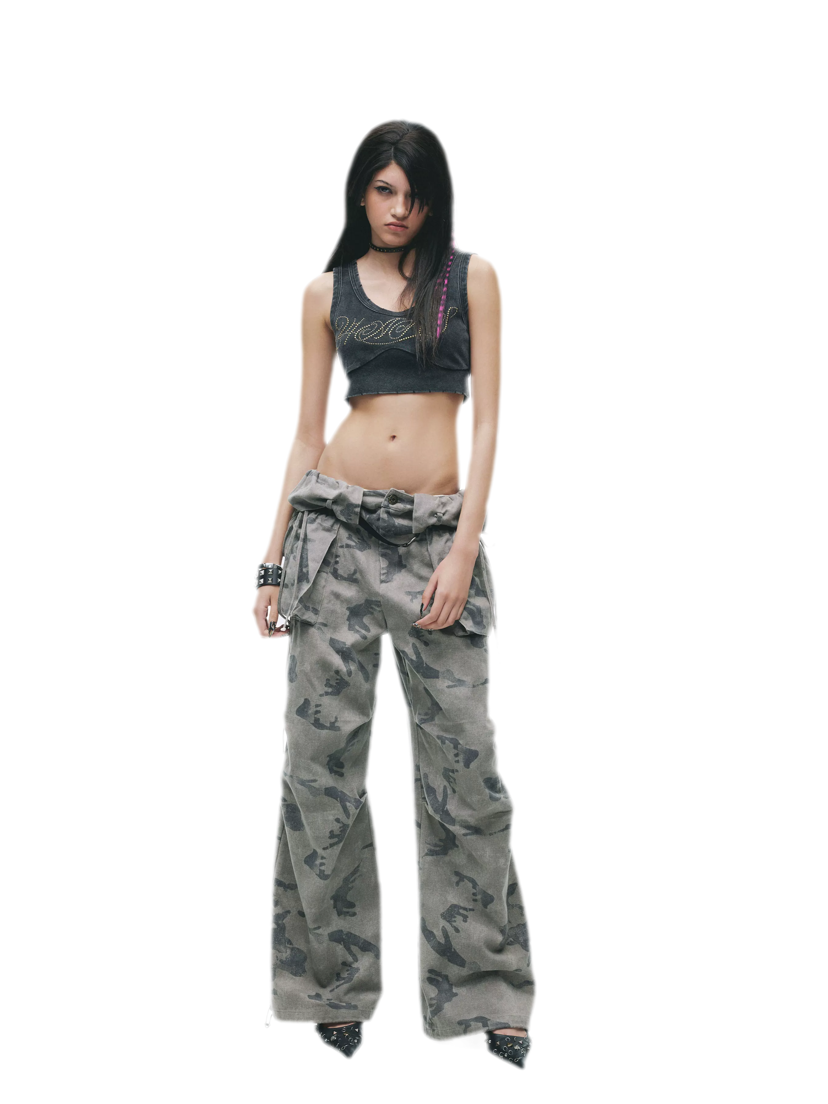 Washed Camouflage Wide-Leg Jeans