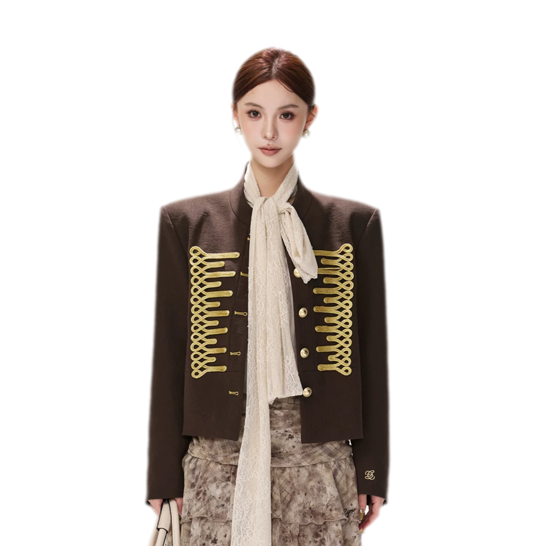 Textured Cropped Stand-Collar Jacket