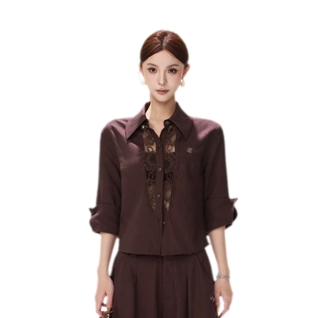 Lace Panel Cropped Shirt