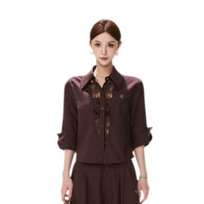 Lace Panel Cropped Shirt