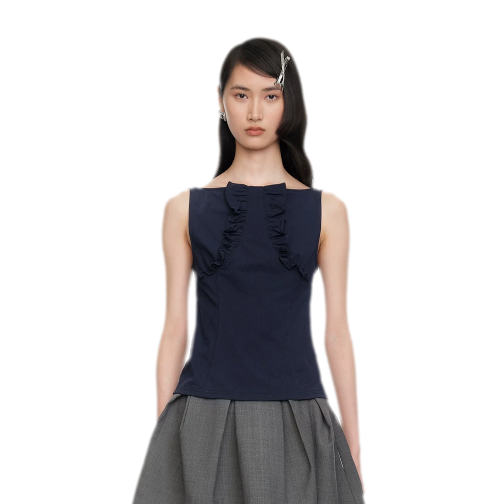 Ruffle Trim Fitted Top