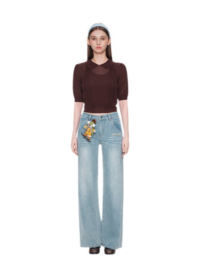 Shimmer Straight-Leg Denim Jeans