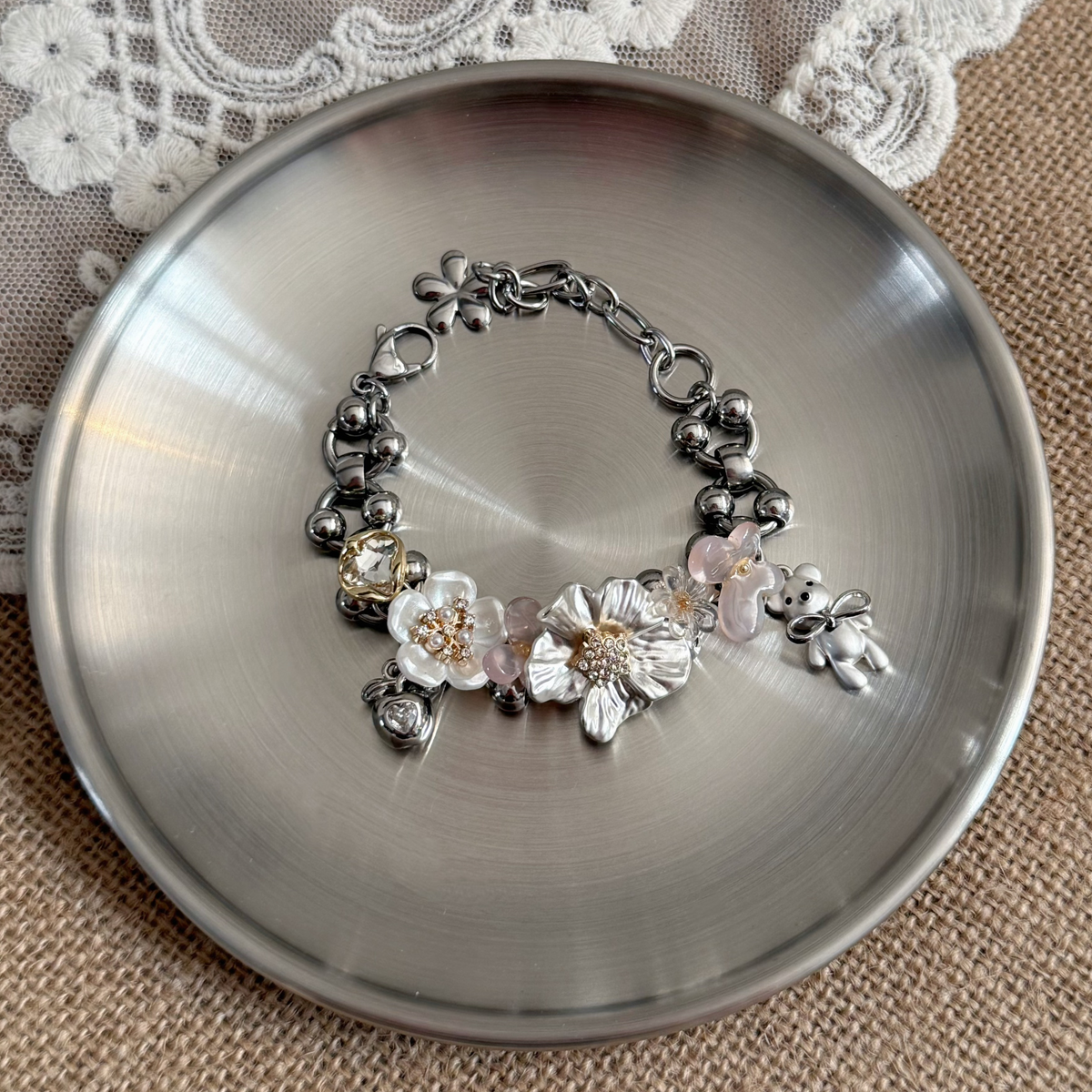 Silver Floral Punk Bracelet