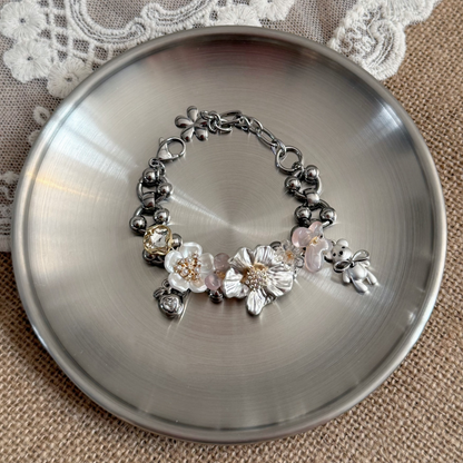 Silver Floral Punk Bracelet