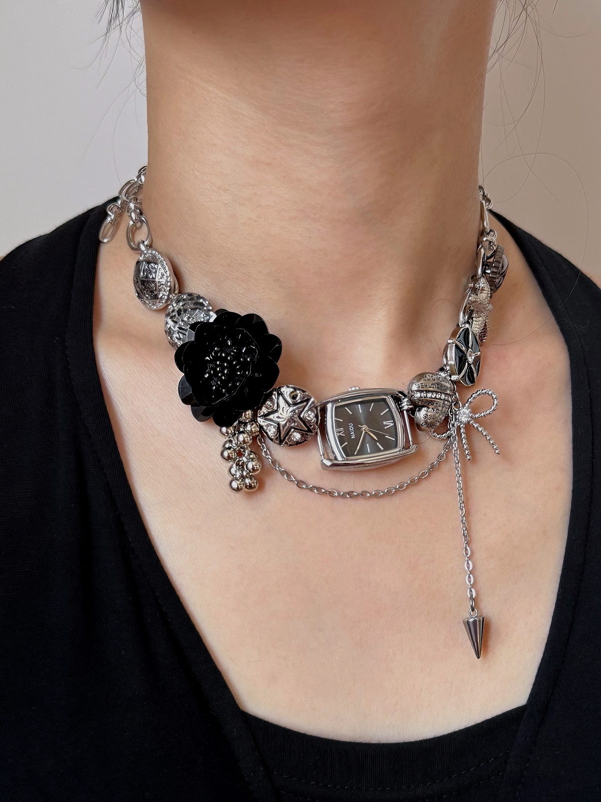 Punk Flower Watch Necklace