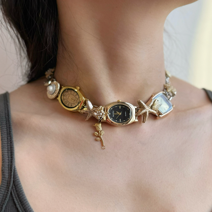 Vintage Watchface Starfish Choker Necklace