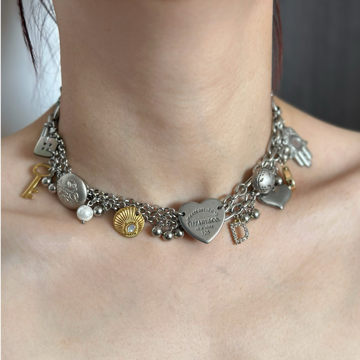 Layered Charm Statement Necklace