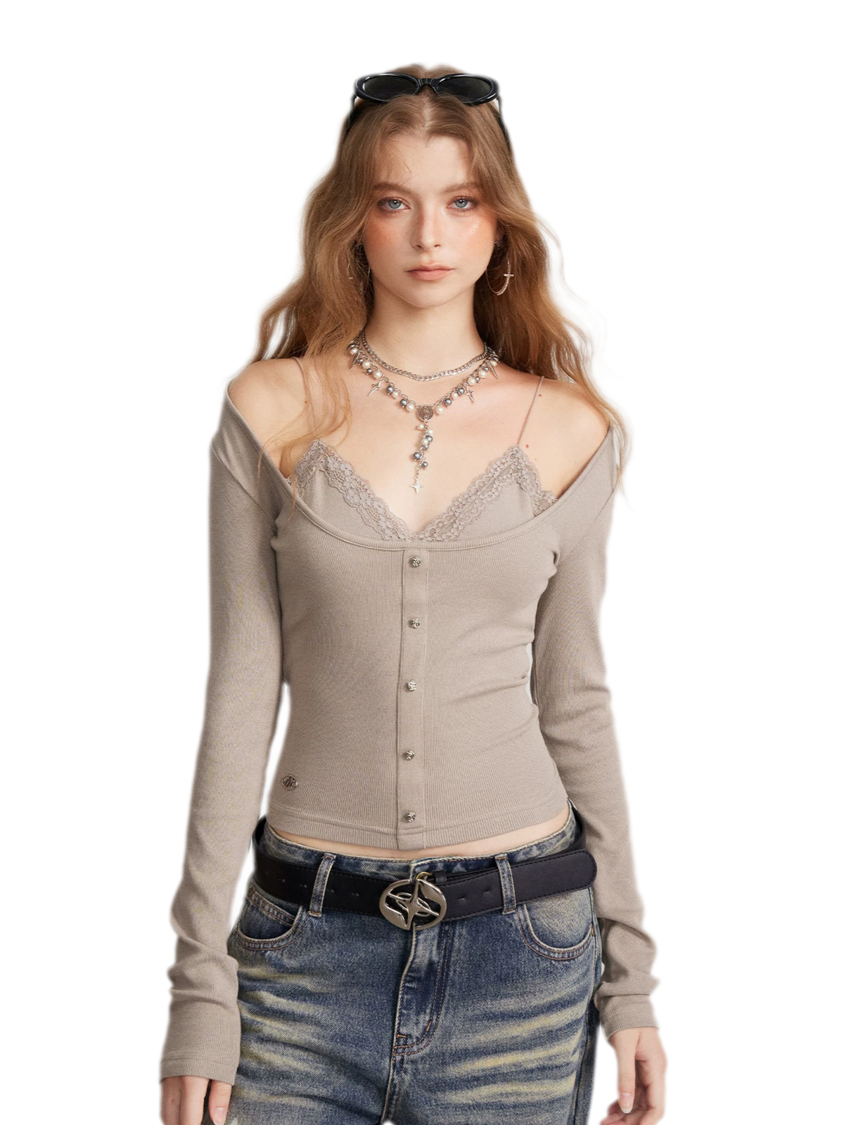 Ribbed Lace Splice T-Shirt