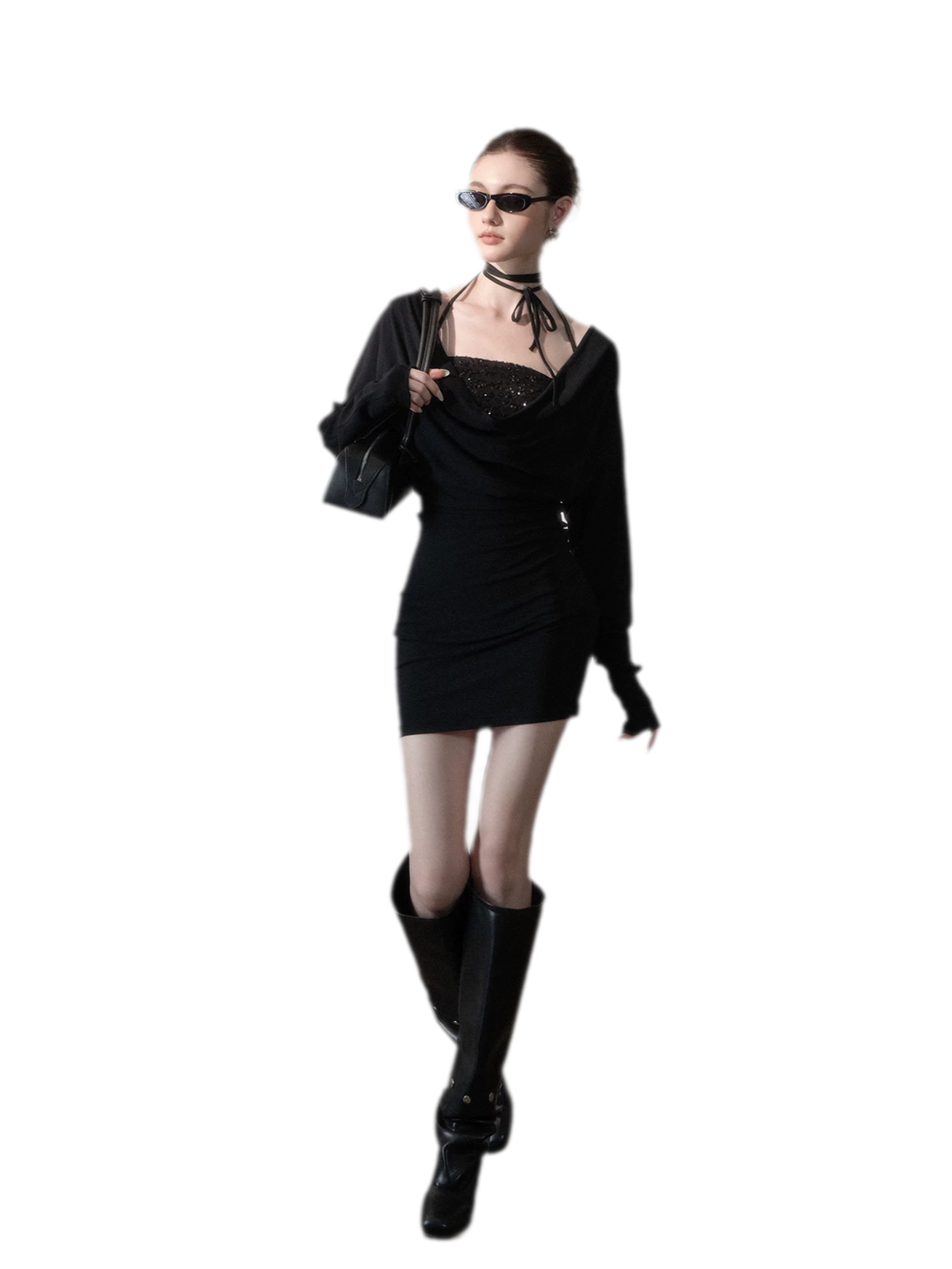 Sequined Draped Cowl Bodycon Dress