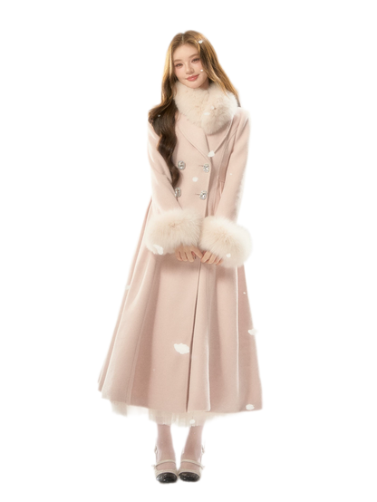 Double-Breasted Cinched Wool Blend Coat