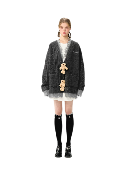 Áo cardigan gấu oversized lông xù