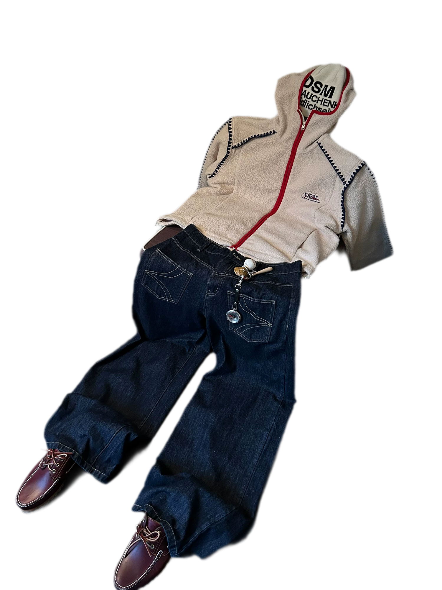 Reversible Denim Baggy Straight Pants