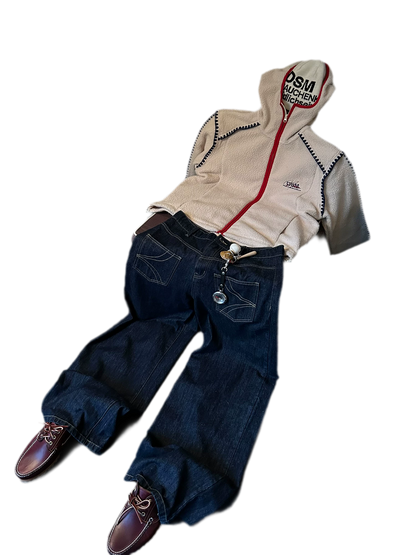 Reversible Denim Baggy Straight Pants