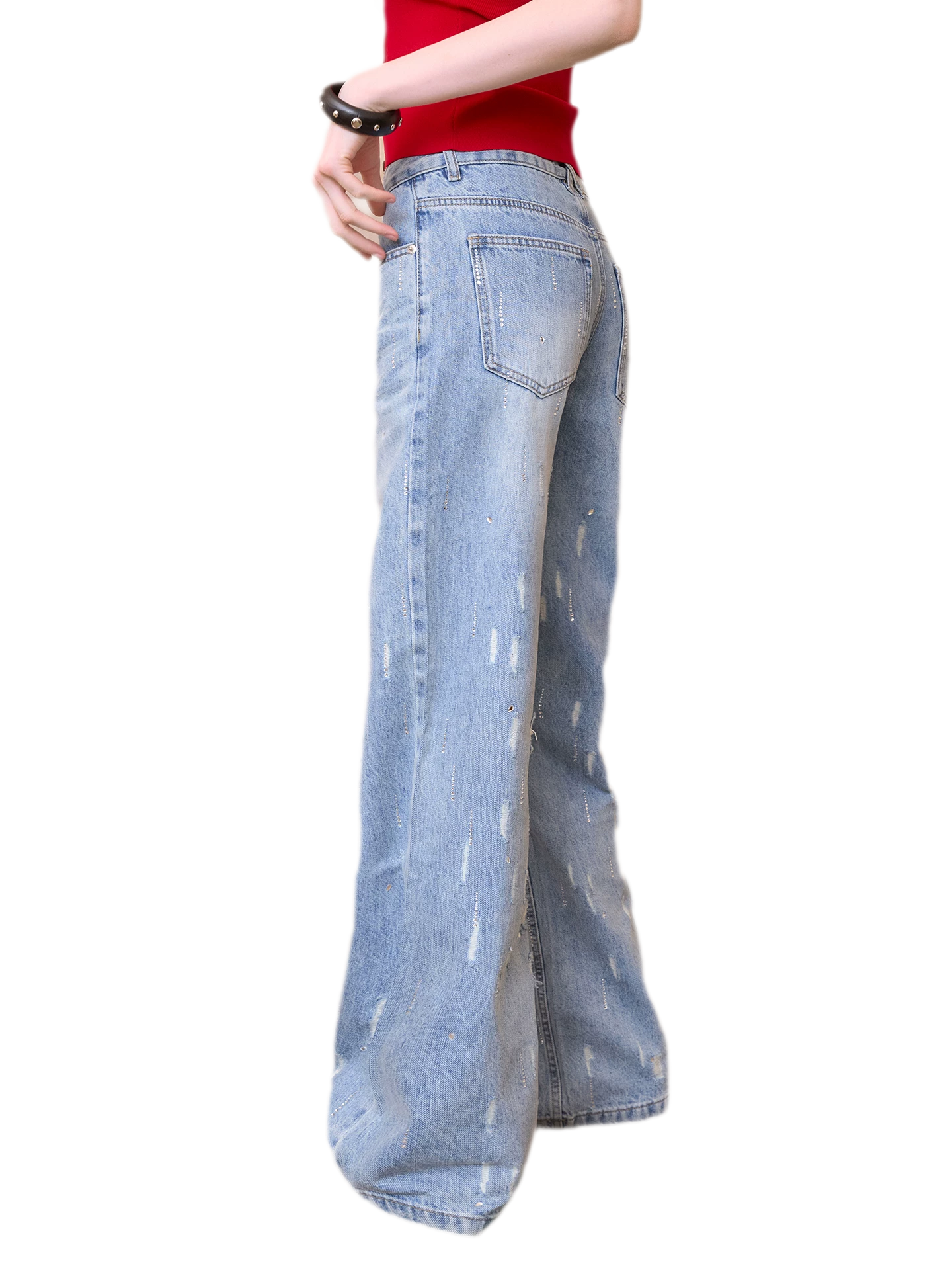 Rhinestone Distressed Denim Pants