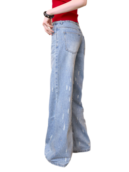 Rhinestone Distressed Denim Pants
