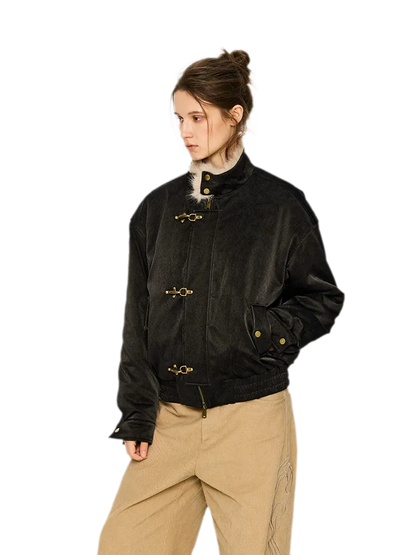 Pearlescent PU Fur-Lined Harrington Jacket