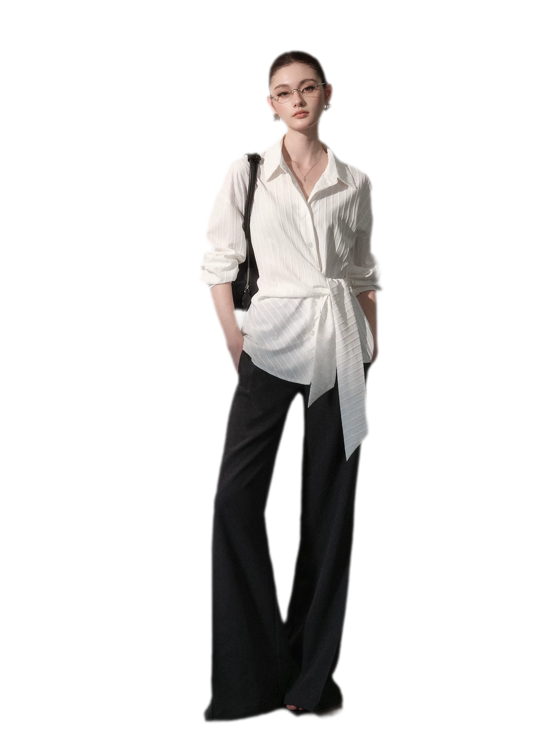 Vertical Striped Tie-Waist Shirt