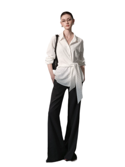 Vertical Striped Tie-Waist Shirt