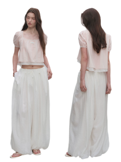 Cotton Lace Trim Cropped Top