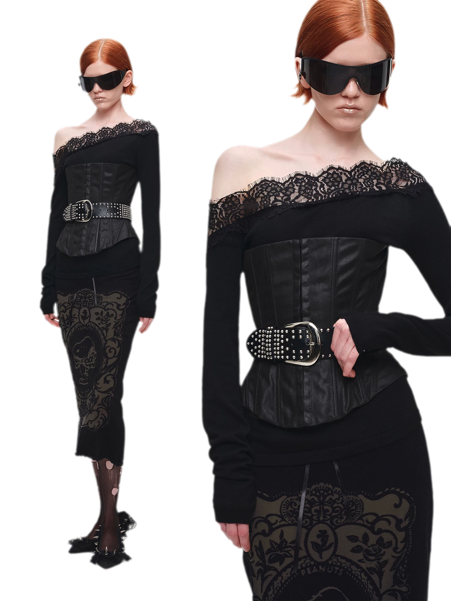 Washed Faux-Leather Corset Belt