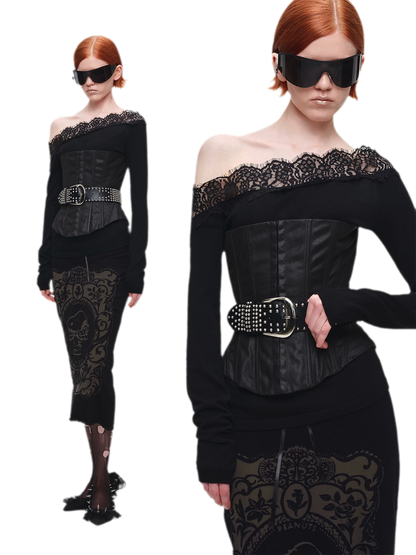 Washed Faux-Leather Corset Belt