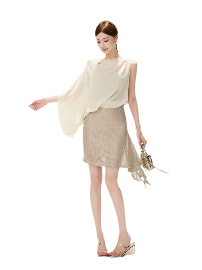 CYNR Sheer Drape Off-Shoulder Dress – view 5