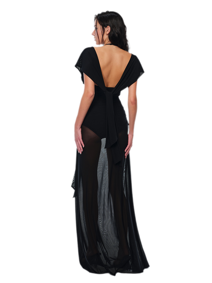 Robe en tulle transparent dos nu