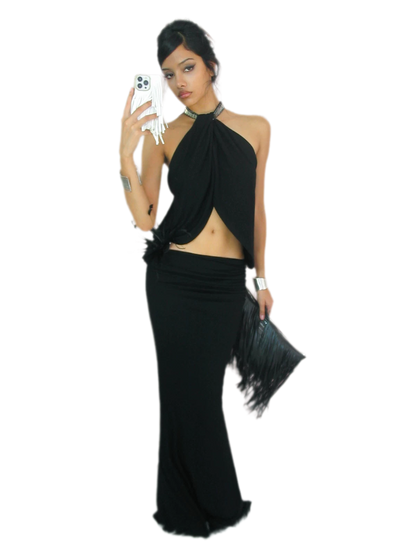 Maxikleid mit gedrehtem Neckholder und offenem Rücken
