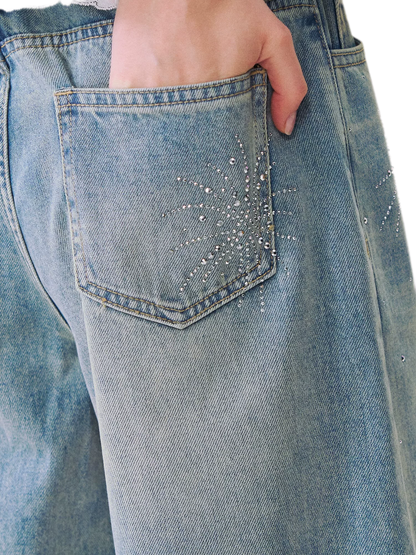 Firework Rhinestone Denim Shorts
