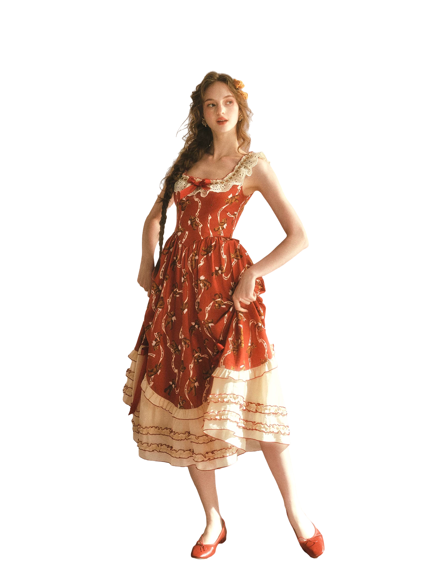 Bear Tomato Red Fishbone Dress