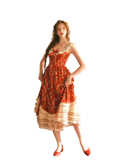 Bear Tomato Red Fishbone Dress