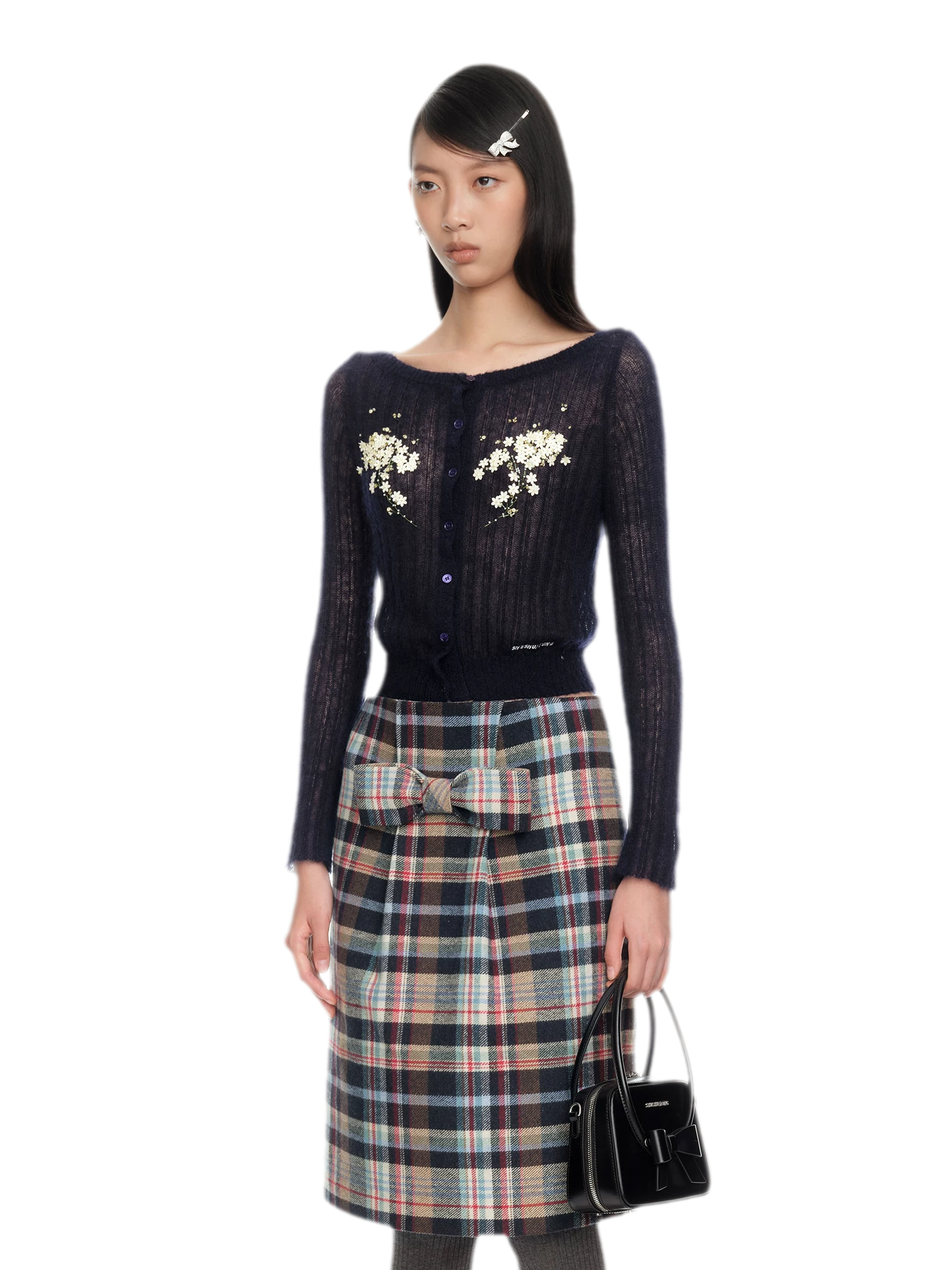 Beaded Floral Fitted Knit Top