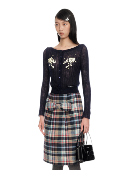 Beaded Floral Fitted Knit Top
