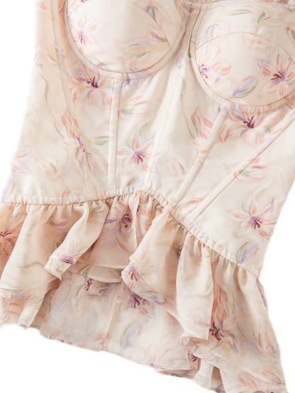 Top corsé de gasa estampada con varillas