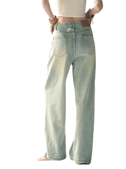 Washed Pearl Wide-Leg Jeans