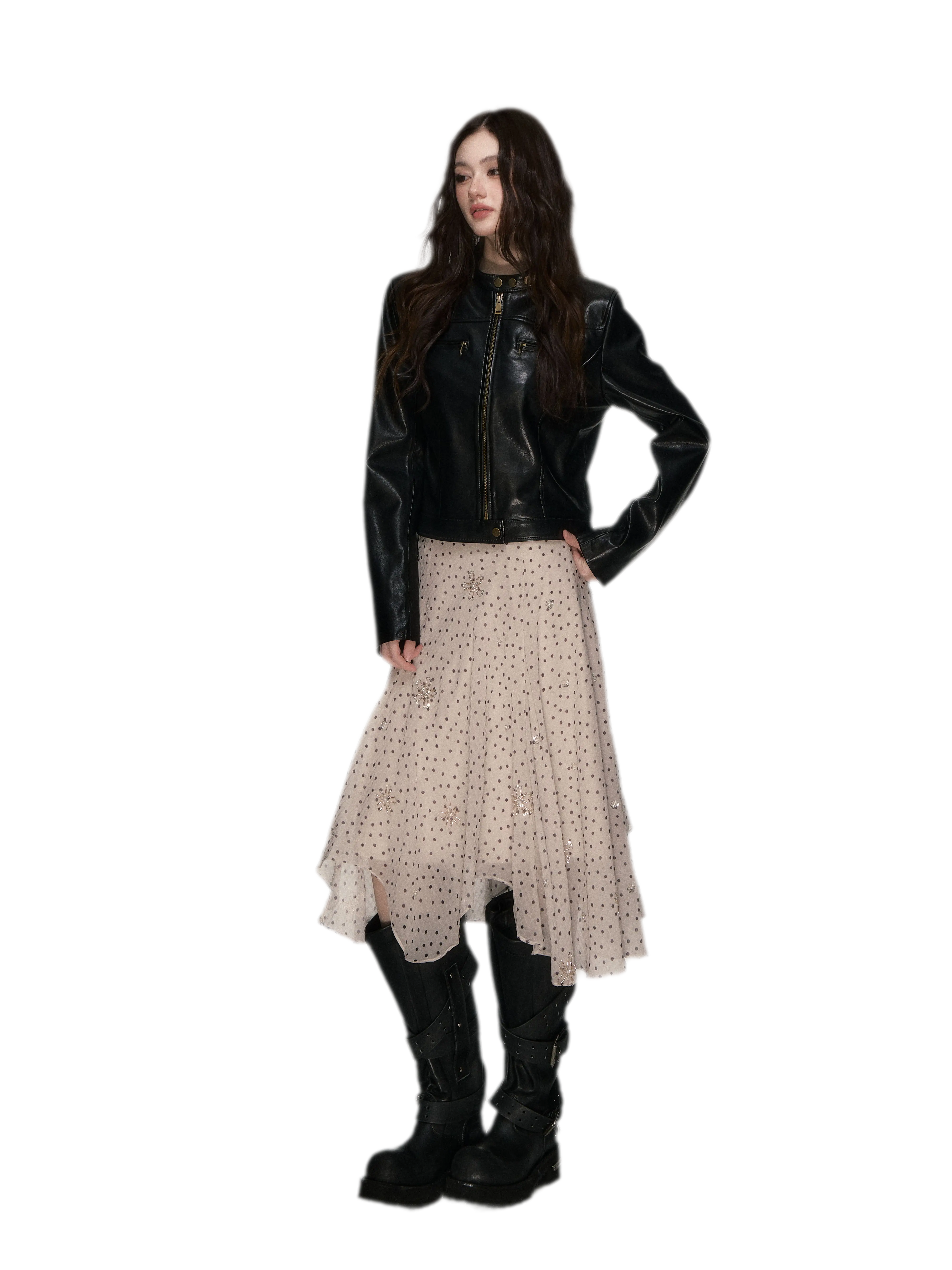 Vintage Stand-Collar Leather Jacket