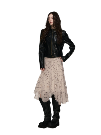 Vintage Stand-Collar Leather Jacket