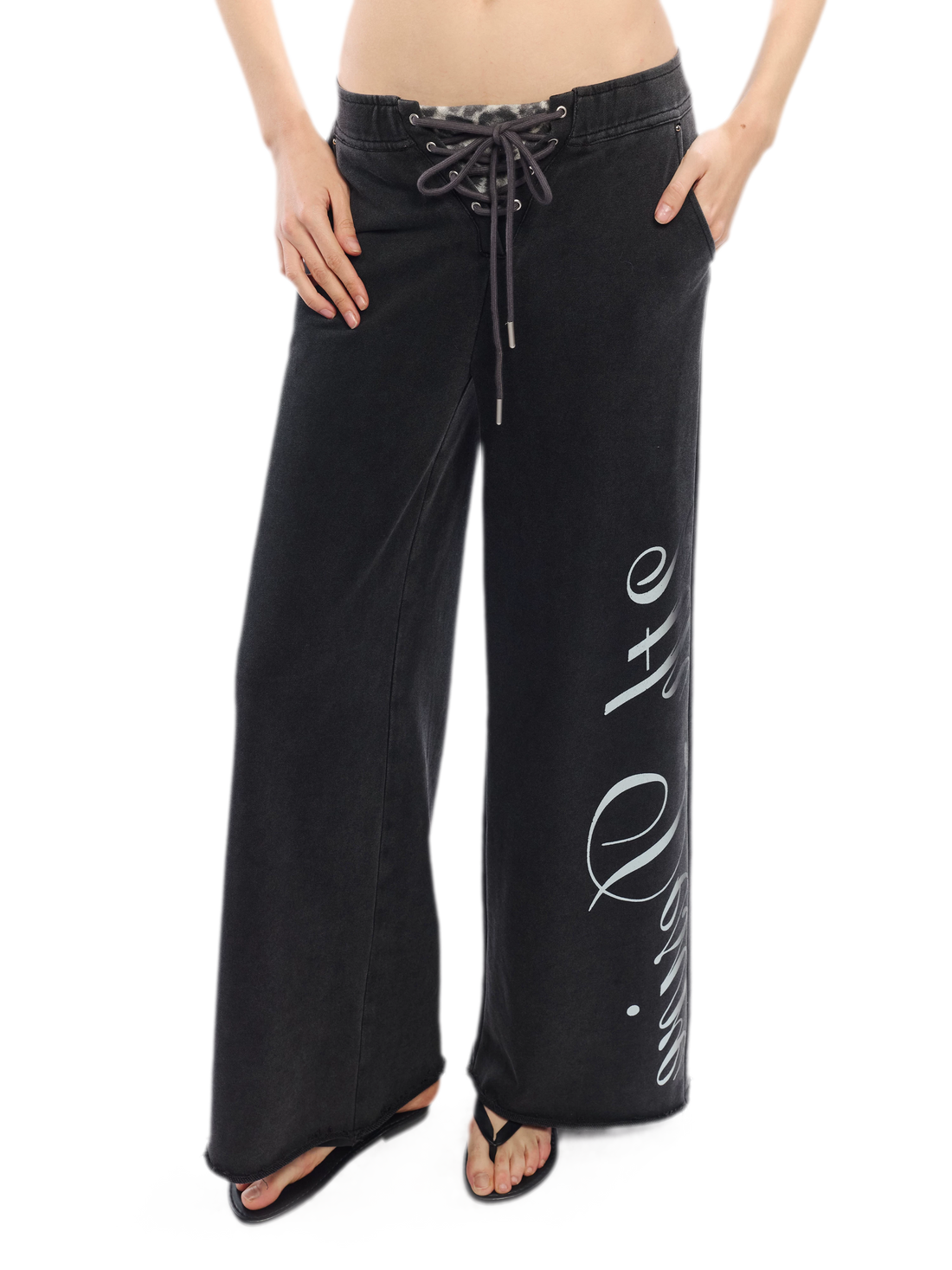 Vintage Letter Print Wide-Leg Pants