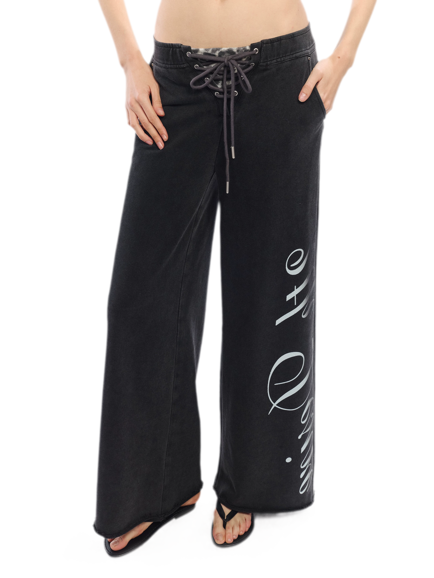 Vintage Letter Print Wide-Leg Pants