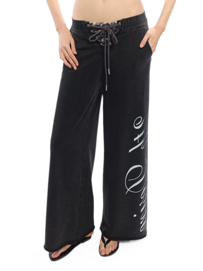 Vintage Letter Print Wide-Leg Pants