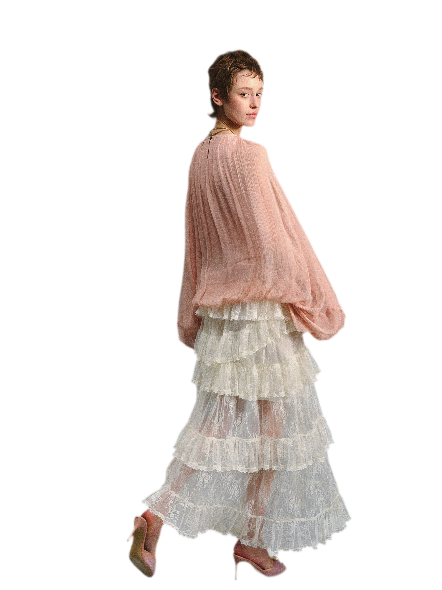 Vintage Romantic Asymmetrical Layered Ruffle Skirt