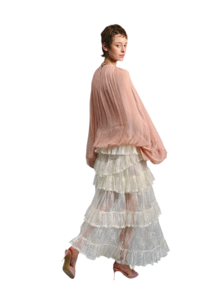 Vintage Romantic Asymmetrical Layered Ruffle Skirt
